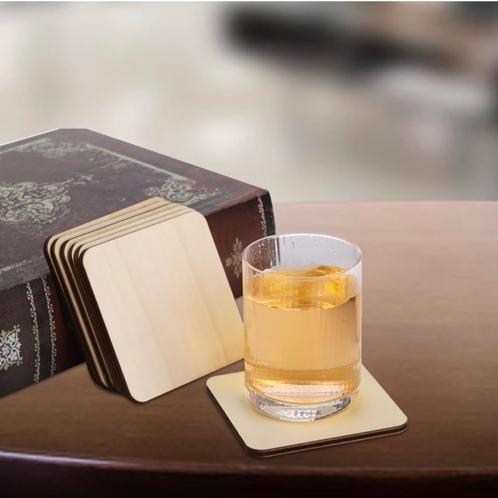 20 Pcs Unfinished Wood Squares Pieces, 4 x 4 Inch Thick Wood Coasters, Wooden - Picture 3 of 5
